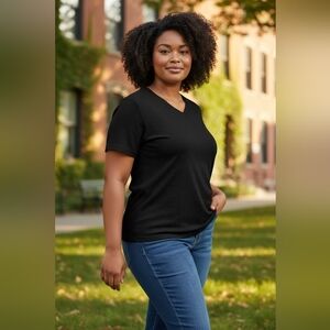 Lane Bryant Black V-Neck Short Sleeve Sweater